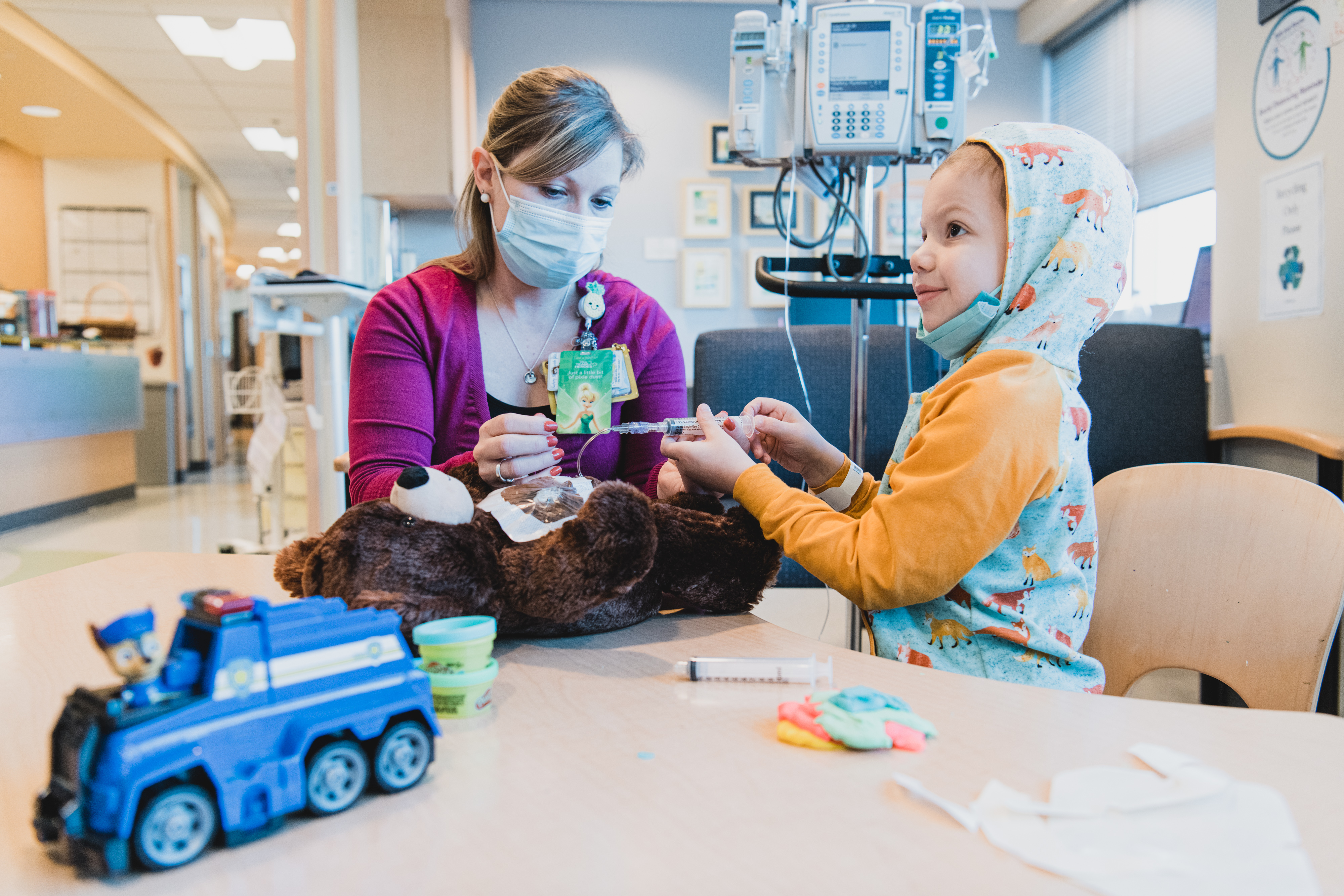 Child Life Specialists simulate procedures with toys to make kids feel more comfortable.