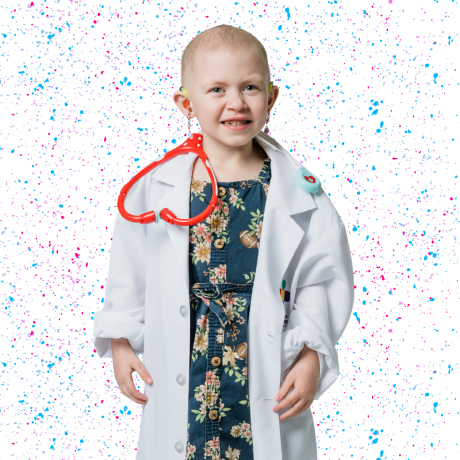 Patient anastasia wearing a white lab coat