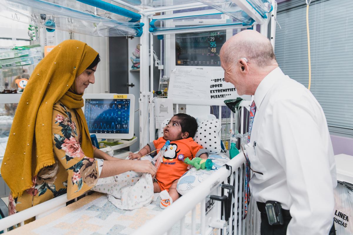 Mother and child in PICU with Dr Zucker